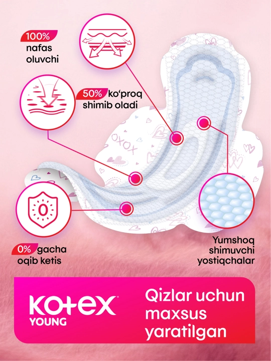 Прокладки Kotex Young Нормал гигиенические для девочек, 8 шт