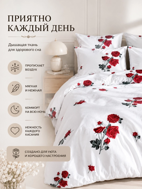 Комплект постельного белья Роза 1.5-спальный 100%хлопок