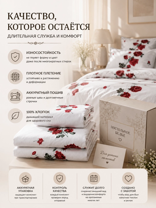 Комплект постельного белья Роза 1.5-спальный 100%хлопок