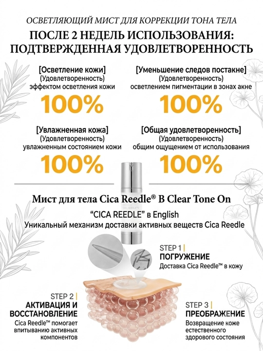 VT Reedle Shot B Clear Tone On Body Mist:отбеливание,морщины,Витамин C,мист для тела,150мл