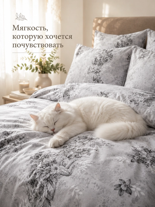 Комплект постельного белья серые цветы Двуспальный 100% бязь