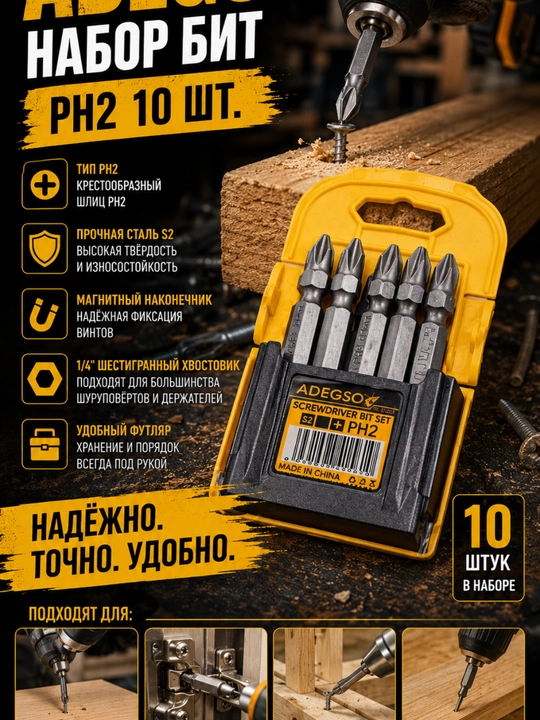 ADEGSO PH2 otvyortka bitlari to‘plami 10 dona - 