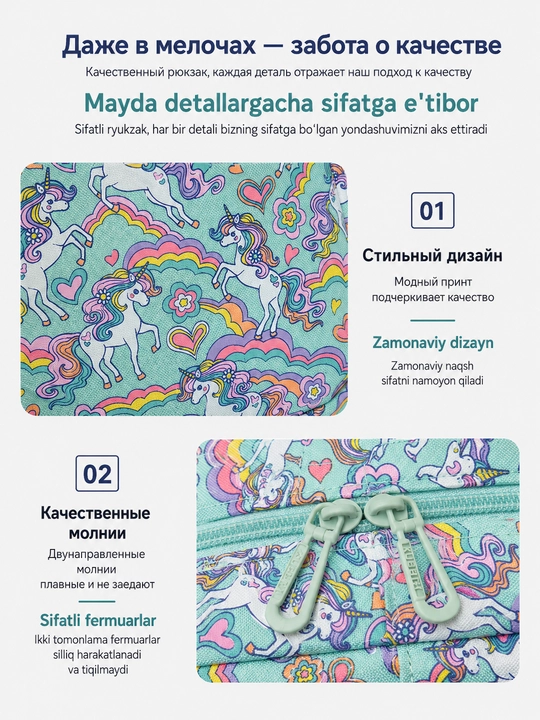 Школьный рюкзак для девочки, набор 3 в 1 : рюкзак, пенал, сумка для ланча