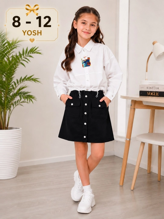 Qizlar uchun maktab formasi, oq koylak, qora yubka, 7-11 yosh, 8-12 yosh, maktab formasi - 