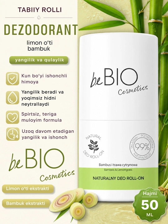 BeBIO Lemon Grass & Bamboo rolikli dezodoranti, 50 ml