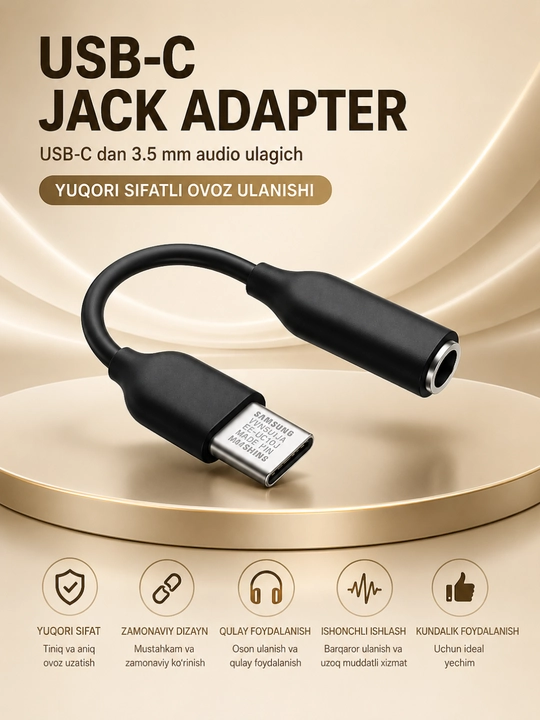 Samsung USB Type-C dan 3.5mm Audio Adapteri – Hi-Fi Ovoz va Barqaror Ulanish - 