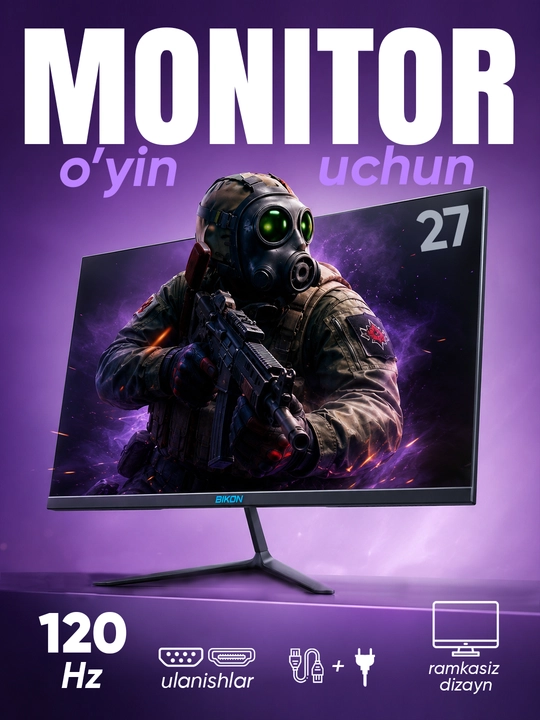 Монитор BIKON 22/24/27 120 Гц, Full HD 32 - 240 Гц, Full HD Для игр, офиса, учёбы и работы