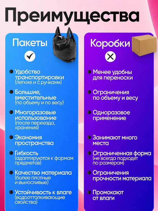 Большие пакеты 360 литров для хранения, переезда и строительного мусора