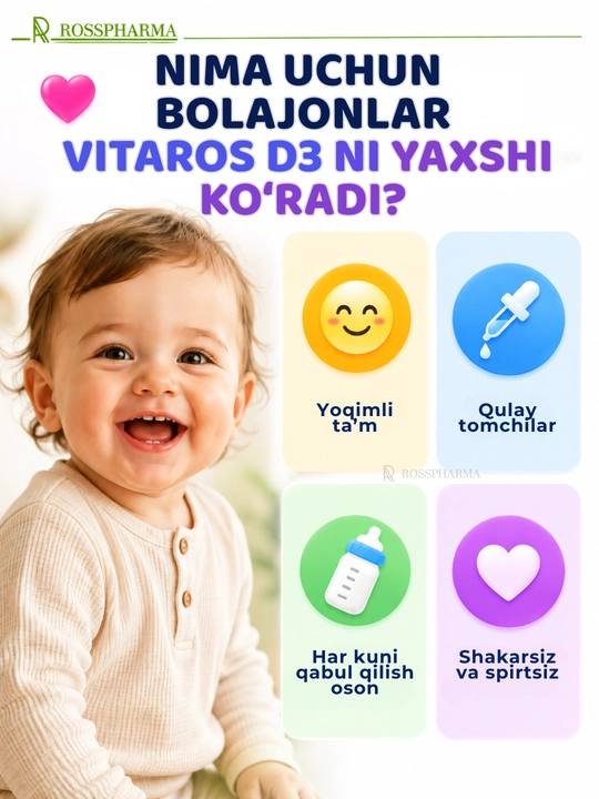 Bolalar tomchilari, D3 vitamini VitaRos, multivitaminlar