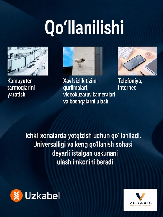 U/UTP Cat 5E 4×2×24 AWG mis o‘ralgan juftlik kabeli, internet kabeli Uzkabel
