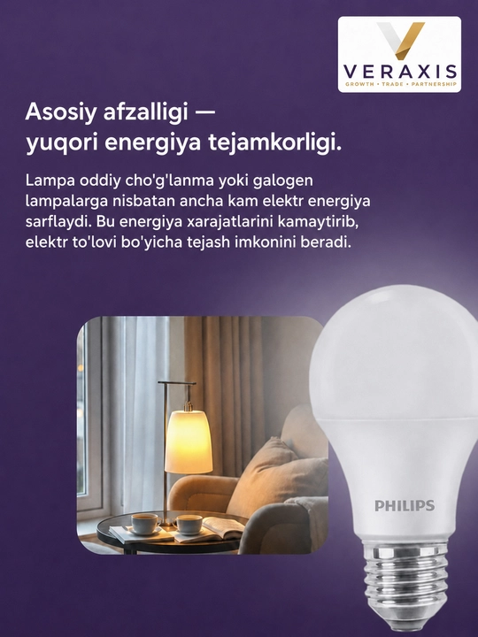 Lampa светодиодная LED E27 10Вт 6500К, холодный белый свет для дома