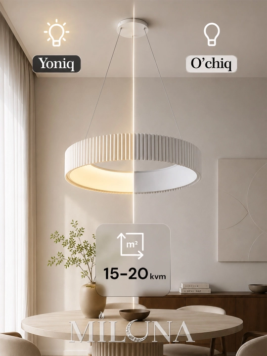 Lyustra LED, balandligi sozlanadigan, 3 ta yoritish rejimli, yotoqxona, zal uchun qandil