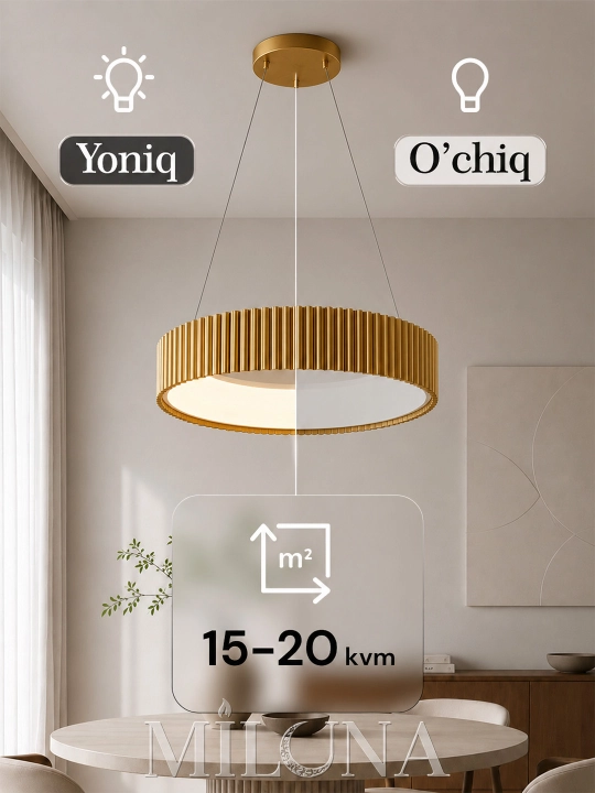 Lyustra LED, balandligi sozlanadigan, 3 ta yoritish rejimli, yotoqxona, zal uchun qandil