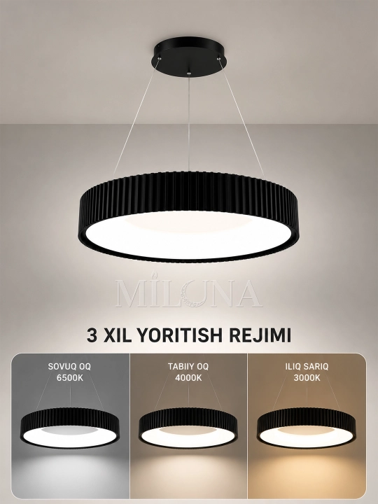 Lyustra LED, balandligi sozlanadigan, 3 ta yoritish rejimli, yotoqxona, zal uchun qandil