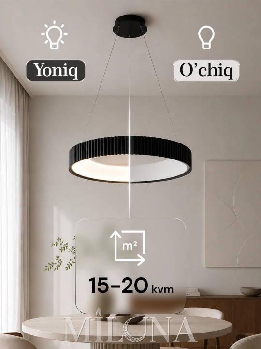Lyustra LED, balandligi sozlanadigan, 3 ta yoritish rejimli, yotoqxona, zal uchun qandil