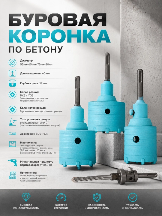 BOLIAN Буровая коронка  диаметр 55мм-65 мм-75мм-80мм, SDS-Plus - 