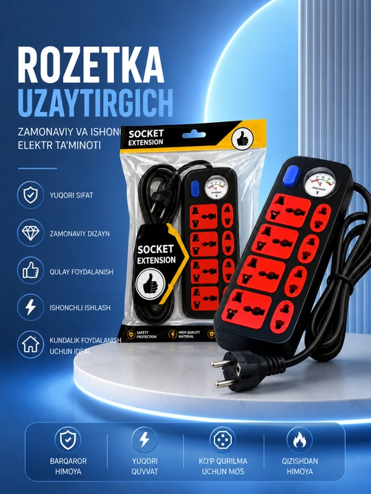 Universal Rozetka Uzaytirgich USB Type-C Himoyali Elektr Taqsimlagich Premium Sifat - 