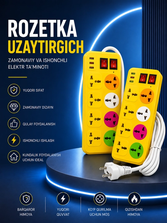 Universal Rozetka Uzaytirgich USB Type-C Himoyali Elektr Taqsimlagich Premium Sifat - 
