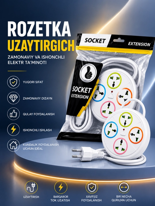 Universal Rozetka Uzaytirgich USB Type-C Himoyali Elektr Taqsimlagich Premium Sifat - 