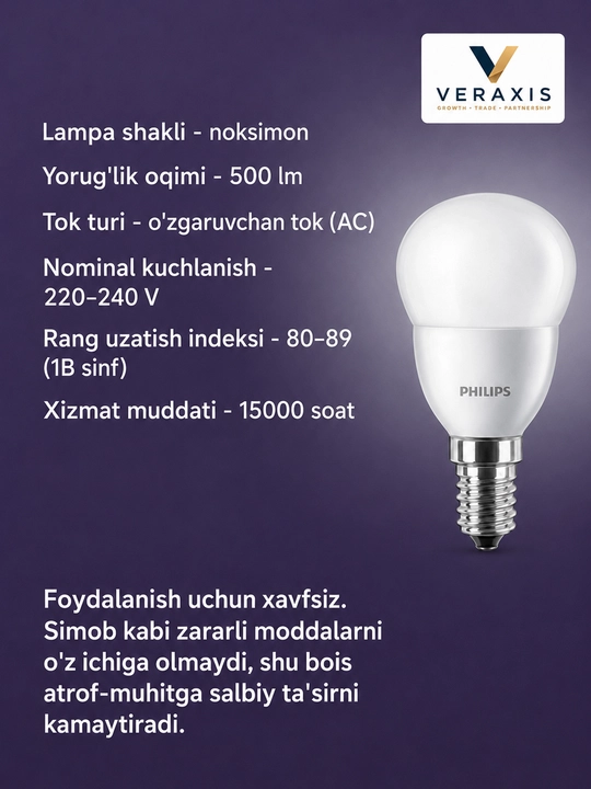 Lampa светодиодная LED E14, шар 5Вт 60Вт 4000К/6500К, лампочка А+