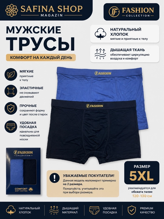 Мужские трусы в пачке, 2 разных цвета, чёрный синий угольный - 