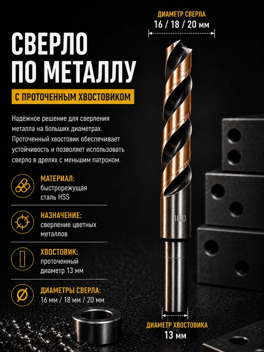 Сверло по металлу HSS с проточенным хвостовиком