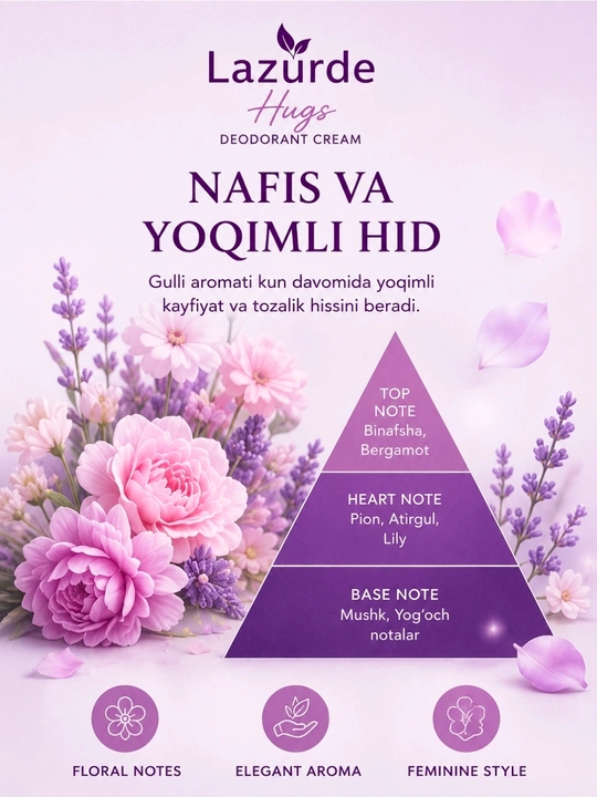 Lazurde ayollar uchun dezodorant, ter hidiga qarshi antiperspirant krem, 50 gr