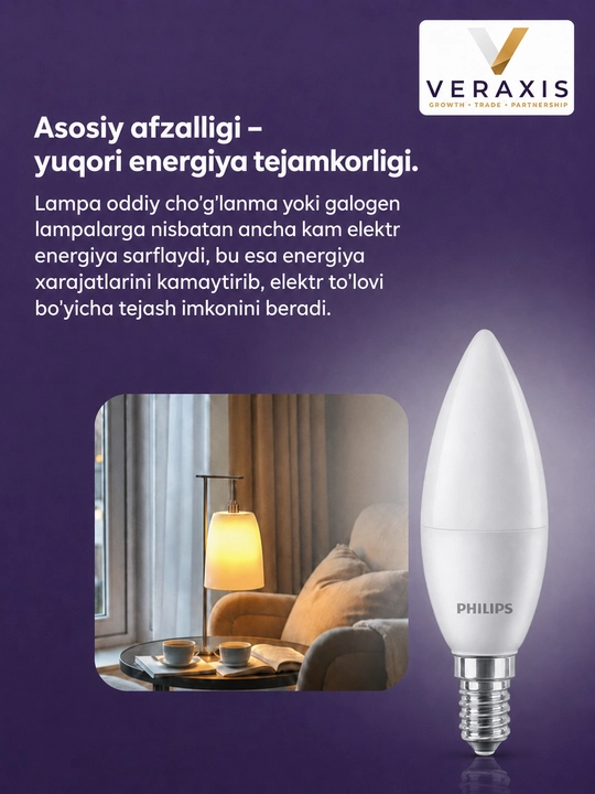 E14 5.5Vt LED chiroq, B35 sham, 60Vt analog, 4000K/6500K, A+ lampochkasi