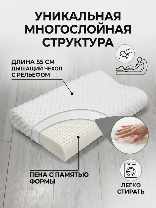 Xotira effekti bilan ortopedik uyqu yostig'i, 55х35 sm