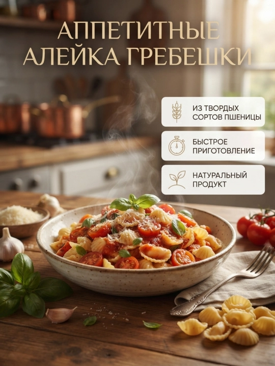 Makaron mahsulotlari "Aleyka", Grebeshok, oliy nav, saralangan Oltoy bug'doyidan, 800 gr
