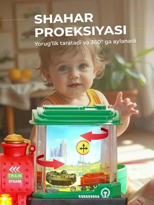 Bug‘ va chiroqli parovoz, bolalar uchun - ovozli realistik poyezd, 3 yoshdan kattalar uchun