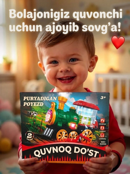 Bug‘ va chiroqli parovoz, bolalar uchun - ovozli realistik poyezd, 3 yoshdan kattalar uchun