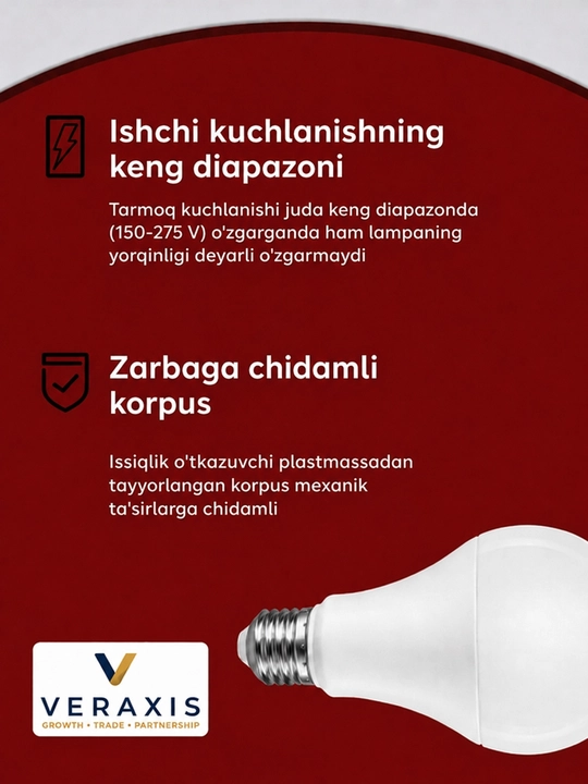 LED Classic A50-M 5Vt E27 4000K svetodiodli chiroq, neytral oq yorug‘lik, A+ lampochkasi