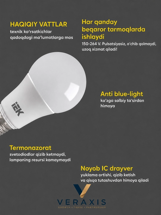 Lampa светодиодная LED A60 E27 9-20Вт 6500К 230В, энергосберегающая лампочка А+