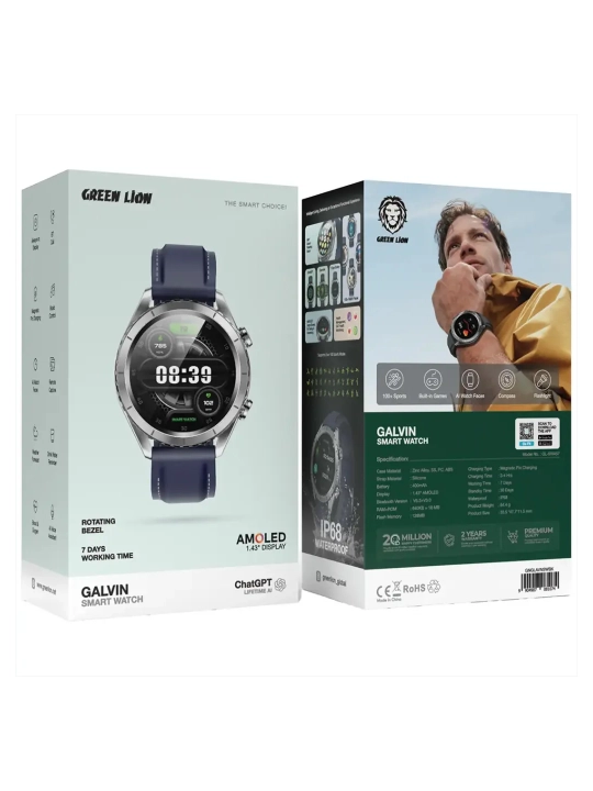 Green Lion Smart Watch GALVIN / CONNECT2, 1,43 AMOLED, 100+ спортивных режимов, умные часы