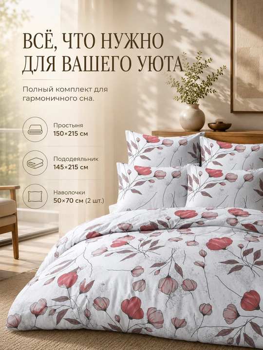 Комплект постельного белья с нежным цветочным принтом Флора 1.5 спальный 100% бязь
