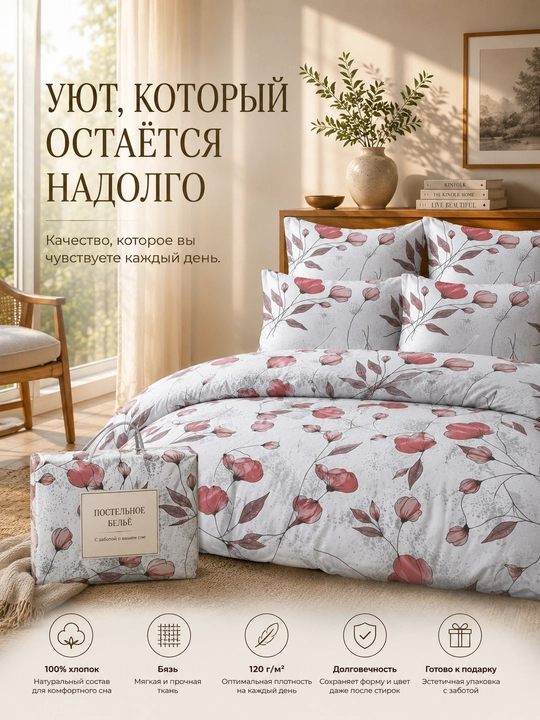 Комплект постельного белья с нежным цветочным принтом Флора 1.5 спальный 100% бязь