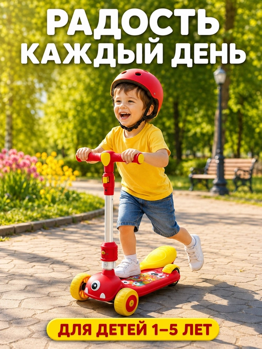 Самокат детский трёхколёсный светящиеся колёса регулируемый руль для детей 1-8 лет