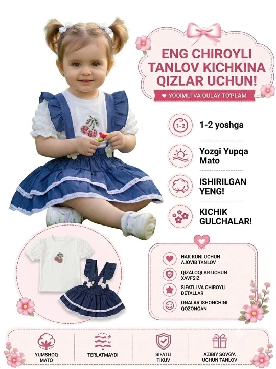 Kichkina qizlar uchun yozgi to‘plam - qulaylik va go‘zallikning uyg‘unligi - 