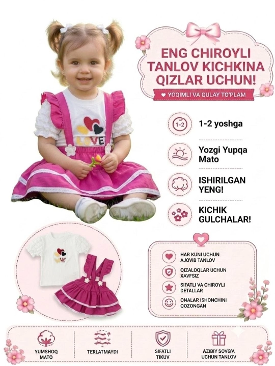 Kichkina qizlar uchun yozgi to‘plam - qulaylik va go‘zallikning uyg‘unligi - 