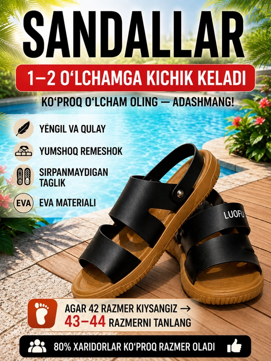 Erkaklar uchun yozgi oyoq kiyim, sandallar plyaj dacha shahar uchun, 40–42