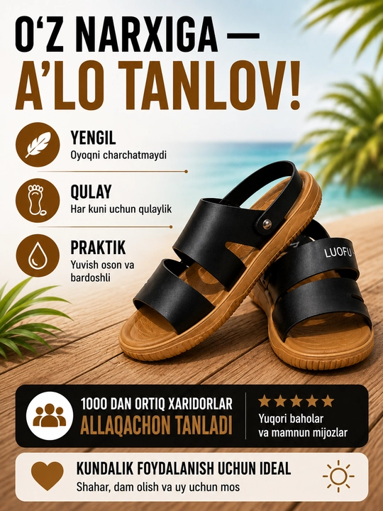 Erkaklar uchun yozgi oyoq kiyim, sandallar plyaj dacha shahar uchun, 40–42