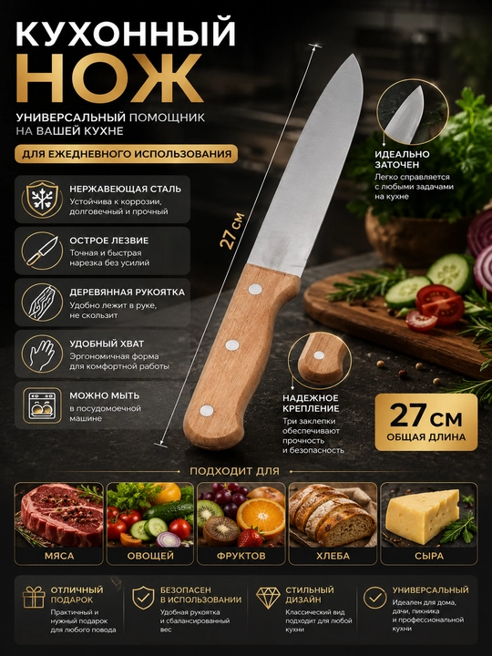 Oshxona pichoqlari universal va tishli non uchun, 12.5 14 20 sm - 