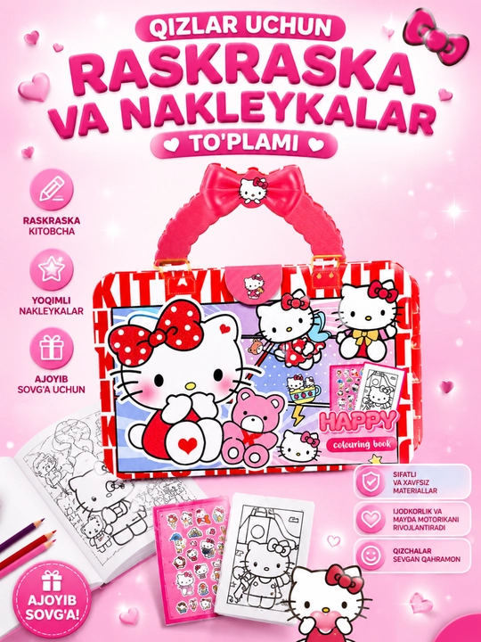 Qizlar uchun yopishqoq nakleykalar to‘plami,bolalar uchun bezak stiker va raskraska set - 