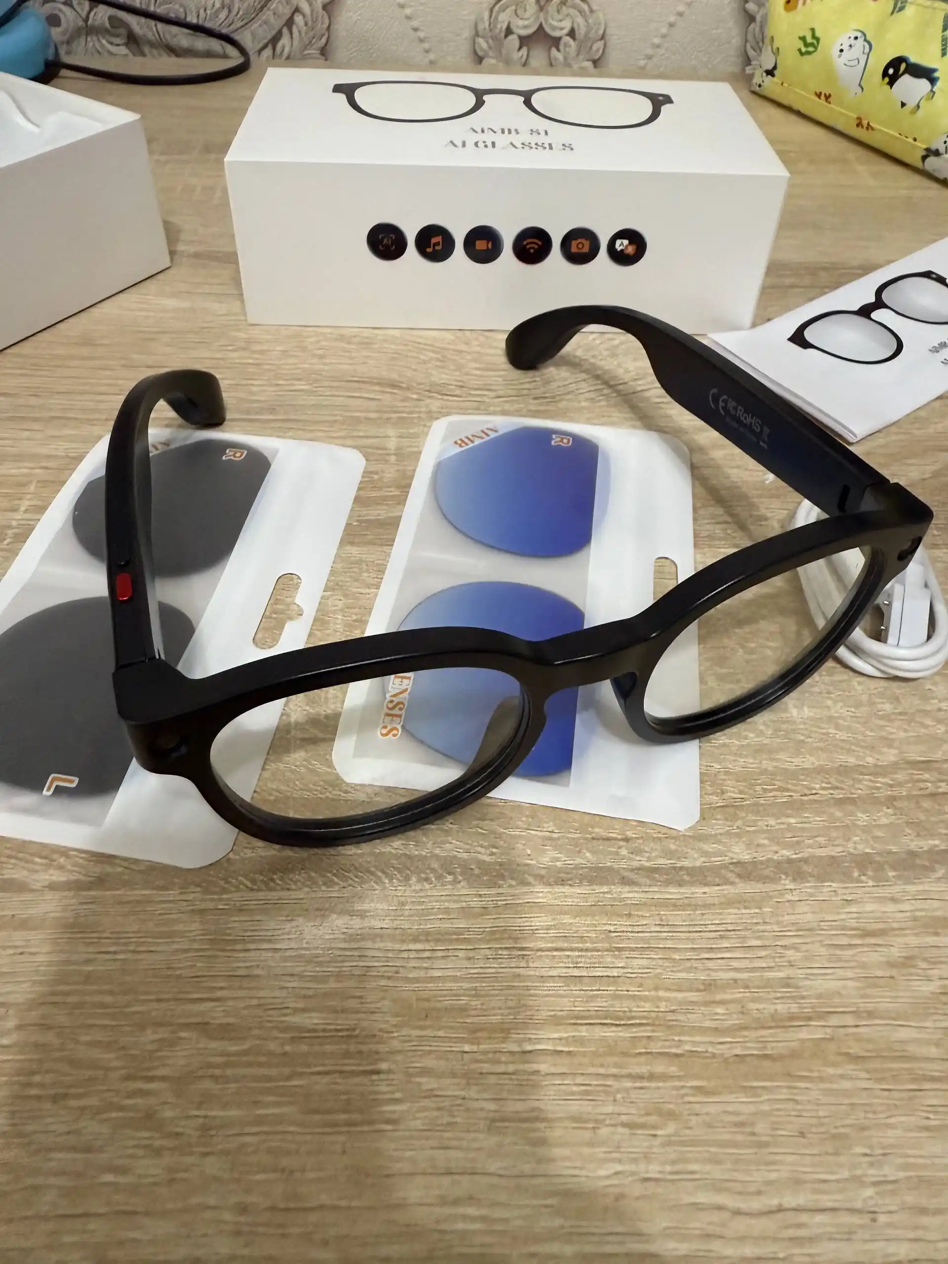 AI Smart Glasses 8MP — ChatGPT, камера, Wi-Fi, Bluetooth, 3 сменные линзы