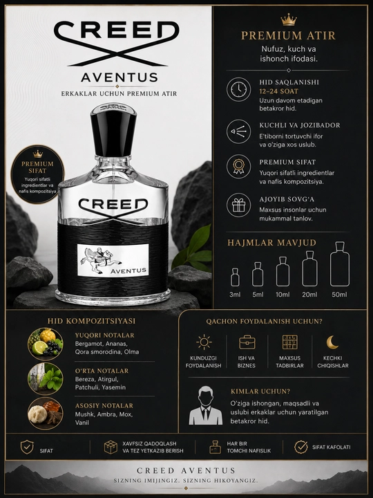 Мужской парфюм Creed Aventus  – роскошный фруктово-древесный аромат - 