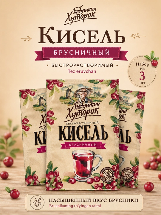 Kissel kukuni "Babushkin Xutorok", lingonberry paketi, 30 g - 