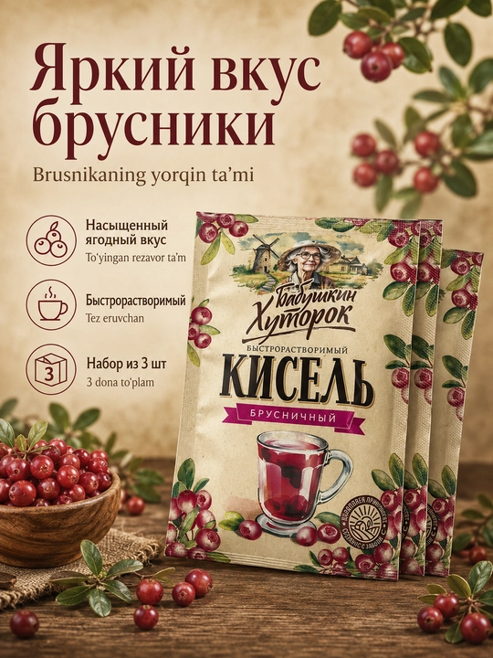 Кисель порошок Бабушкин Хуторок, брусника саше, 30 г