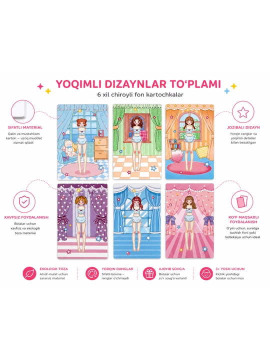 Qizlar uchun yopishqoq nakleykalar to‘plami, bolalar uchun bezak stikerlar