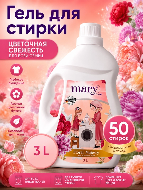 Mary Clean "Gul aralashmasi" atirli kir yuvish geli, 3 L - 